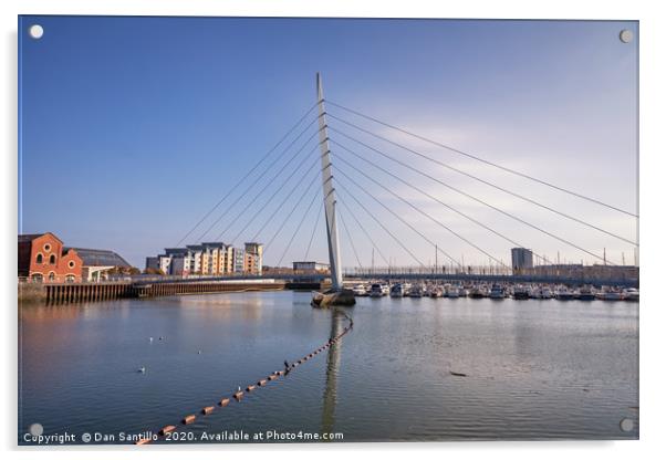The Sail Bridge, Swansea Marina, Swansea, Wales Acrylic by Dan Santillo