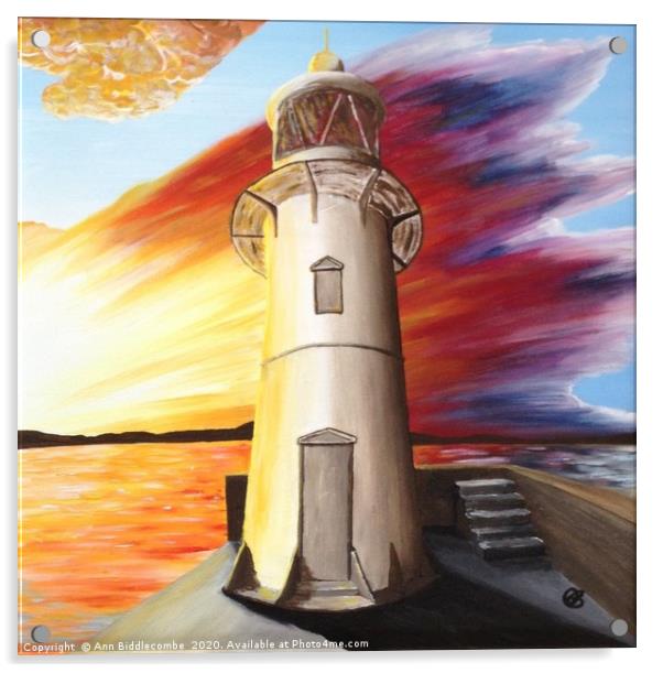 Brixham Lighthouse Acrylic by Ann Biddlecombe