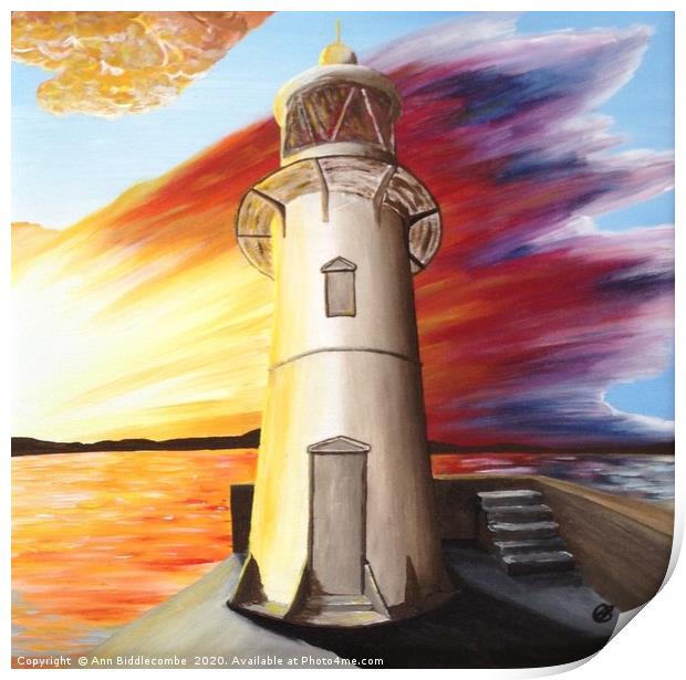 Brixham Lighthouse Print by Ann Biddlecombe