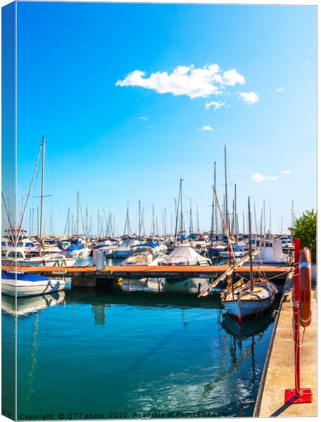 Beautiful luxury yachts and motor boats anchored i Canvas Print by Q77 photo