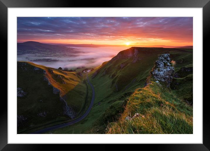 Winnats Pass stunning sunrise, Castleton  Framed Mounted Print by John Finney