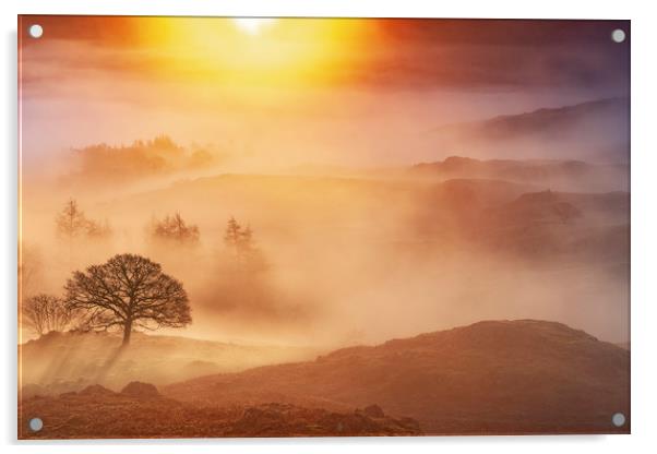 Loughrigg Fell sunrise. Lake District.  Acrylic by John Finney