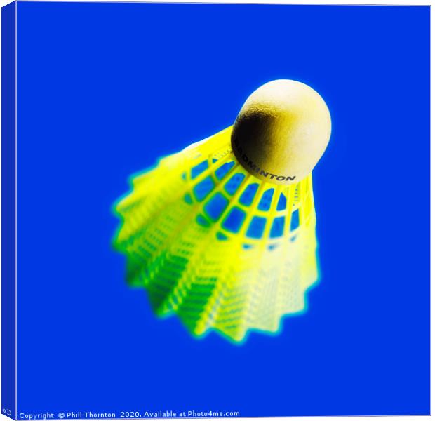 Abstract view of a badminton shuttlecock on blue Canvas Print by Phill Thornton