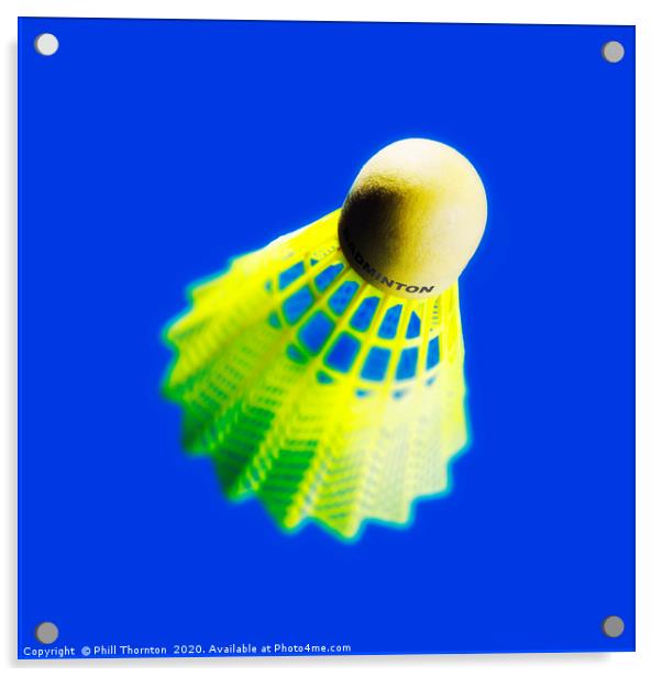 Abstract view of a badminton shuttlecock on blue Acrylic by Phill Thornton