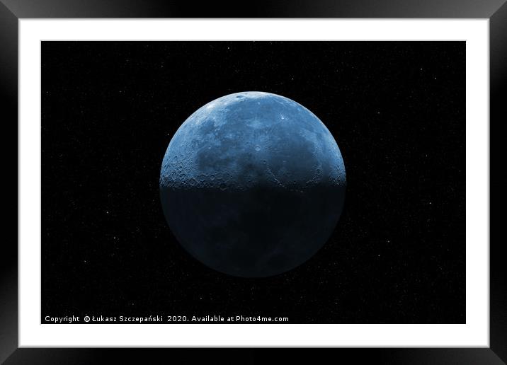 Blue moon against starry sky Framed Mounted Print by Łukasz Szczepański