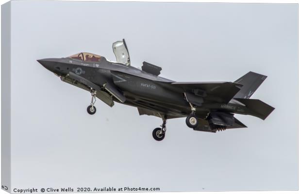 F-35 Lightning II in the hover at RAF Fairford Canvas Print by Clive Wells