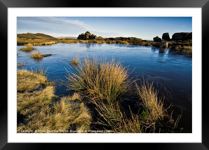 A frozen Doxey Pool, the Roaches (2) Framed Mounted Print by Chris Drabble