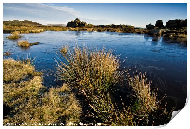 A frozen Doxey Pool, the Roaches (2) Print by Chris Drabble