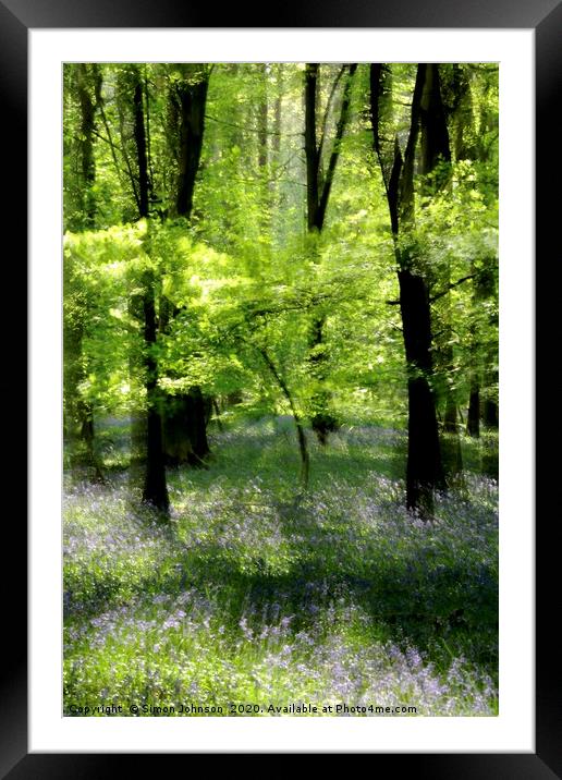 Impressionist image of bluebell Woodland Framed Mounted Print by Simon Johnson