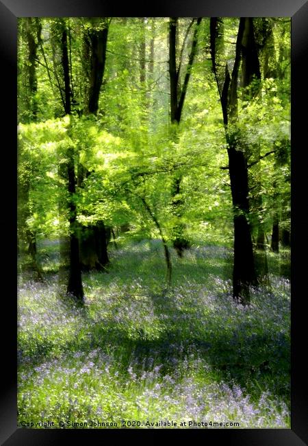 Impressionist image of bluebell Woodland Framed Print by Simon Johnson