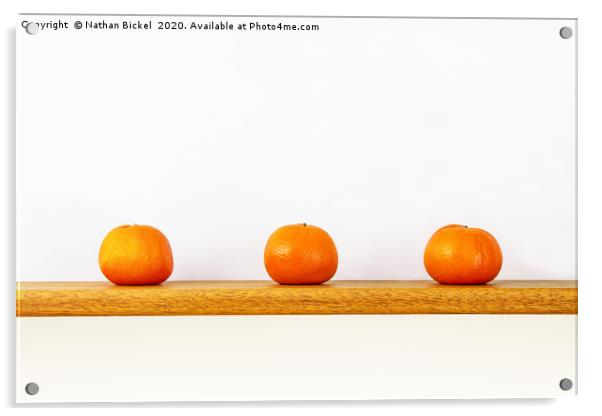 Three Oranges on a Shelf Acrylic by Nathan Bickel