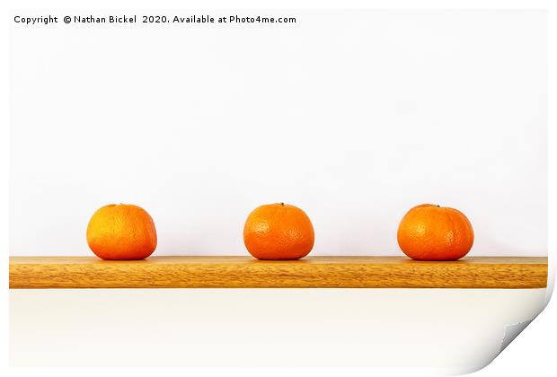 Three Oranges on a Shelf Print by Nathan Bickel
