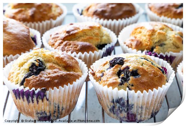 Fresh home baked blueberry muffins Print by Graham Moore