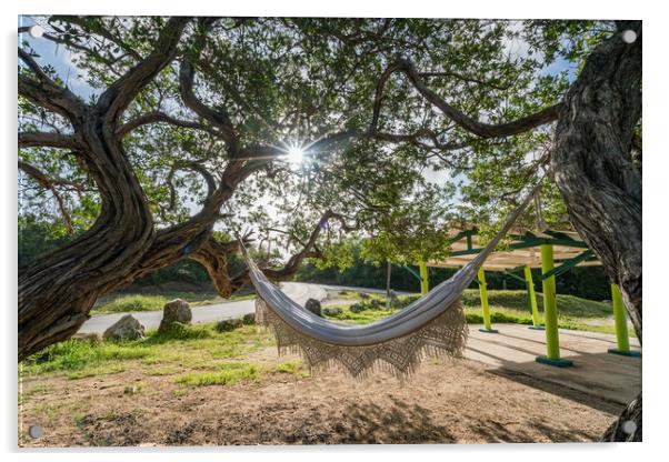 Handmade hammock at  the beach  Acrylic by Gail Johnson