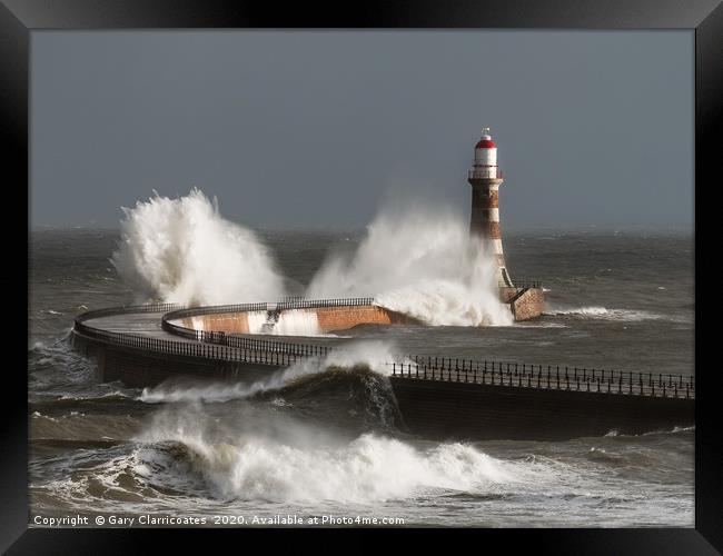Stormy Waters at Sunderland Framed Print by Gary Clarricoates