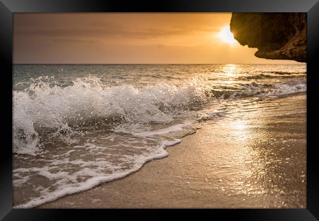 A fantastic sunset at the beach with a bonfire and Framed Print by Gail Johnson