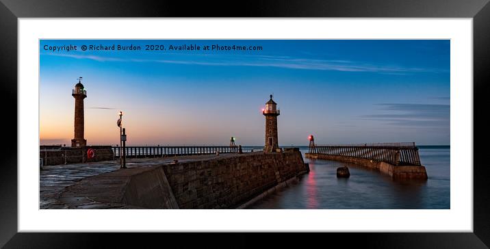Whitby pier at sunset Framed Mounted Print by Richard Burdon