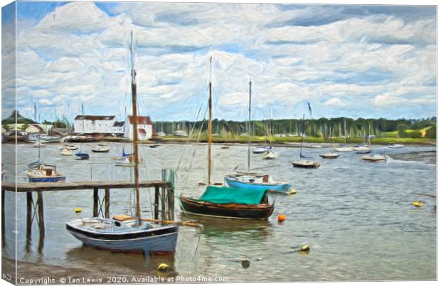 Moored Boats At Woodbridge Impressionist Canvas Print by Ian Lewis