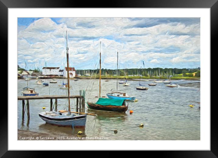 Moored Boats At Woodbridge Impressionist Framed Mounted Print by Ian Lewis