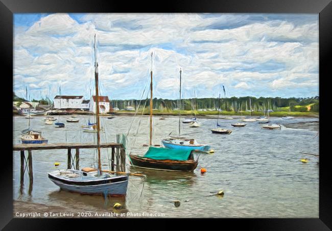 Moored Boats At Woodbridge Impressionist Framed Print by Ian Lewis
