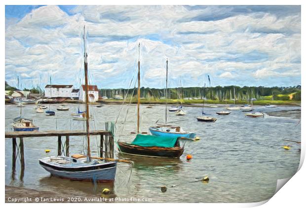 Moored Boats At Woodbridge Impressionist Print by Ian Lewis