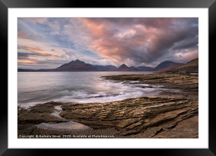 Cuillin View at Sunset Elgol Isle of Skye Scotland Framed Mounted Print by Barbara Jones