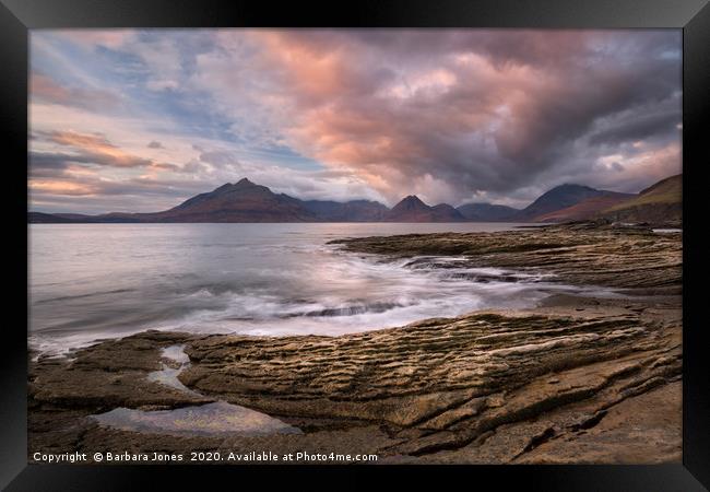 Cuillin View at Sunset Elgol Isle of Skye Scotland Framed Print by Barbara Jones