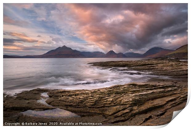 Cuillin View at Sunset Elgol Isle of Skye Scotland Print by Barbara Jones