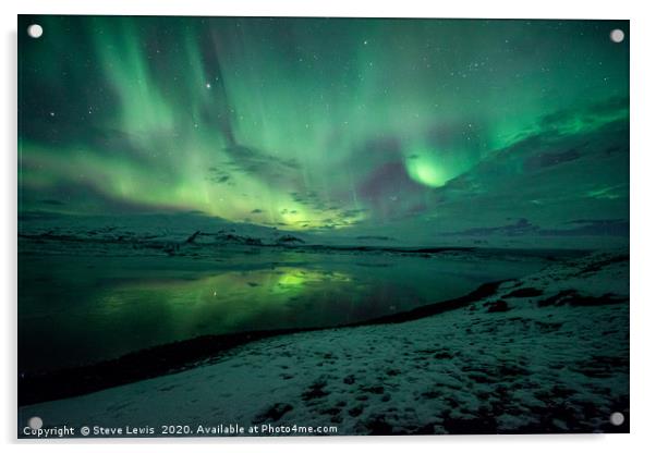 Northern Lights Iceland , Jökulsárlón Acrylic by Steve Lewis