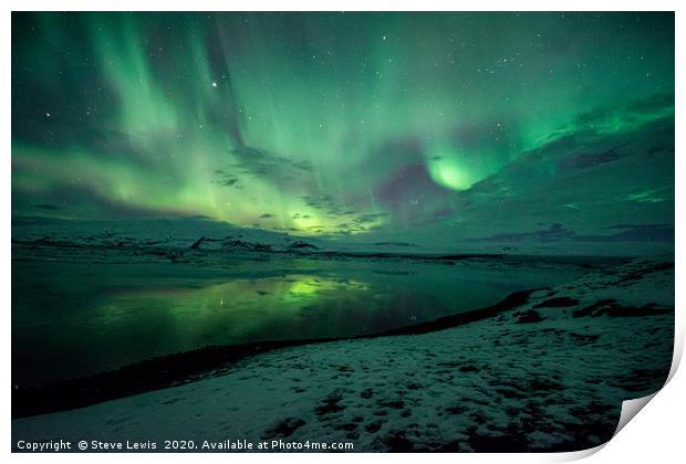 Northern Lights Iceland , Jökulsárlón Print by Steve Lewis