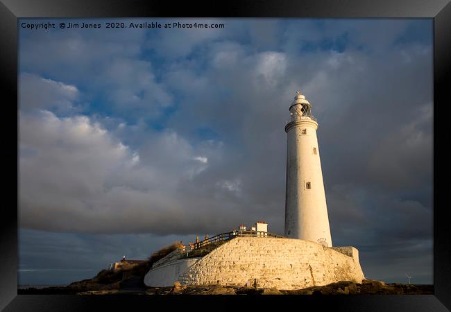 Early morning sunshine at St Mary's Island. Framed Print by Jim Jones