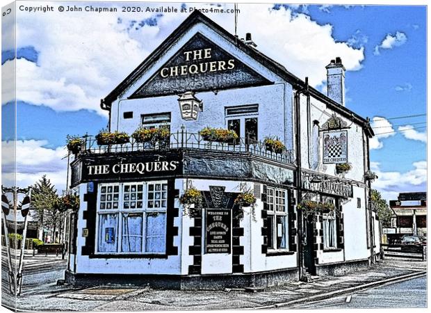 The Chequers, Hornchurch, in colour sketch format Canvas Print by John Chapman