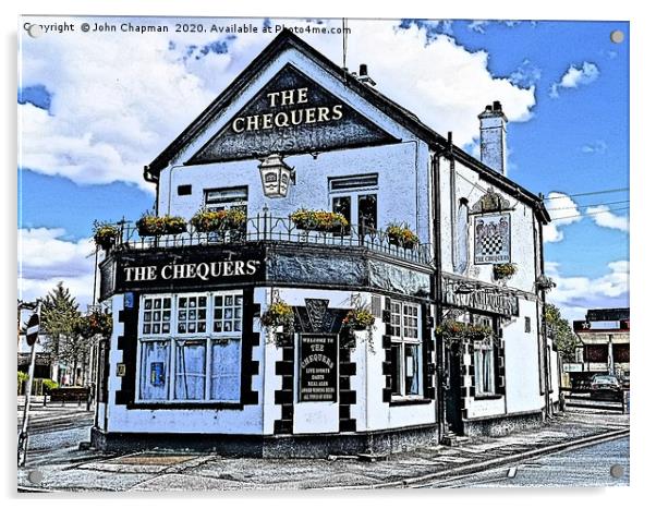 The Chequers, Hornchurch, in colour sketch format Acrylic by John Chapman