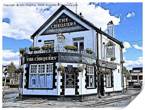 The Chequers, Hornchurch, in colour sketch format Print by John Chapman