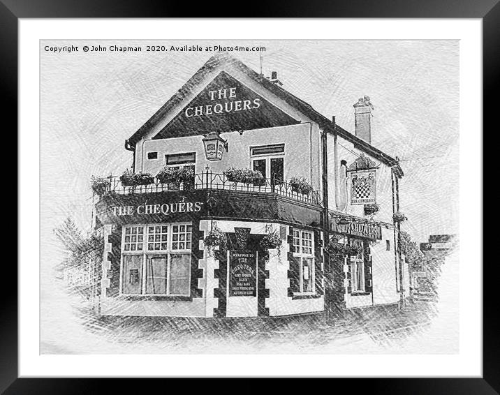 The Chequers, Hornchurch in sketch format Framed Mounted Print by John Chapman