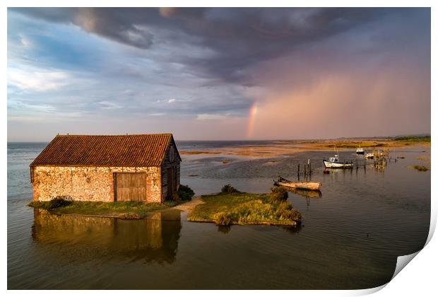 High tide at the old coal barn in Thornham Print by Gary Pearson