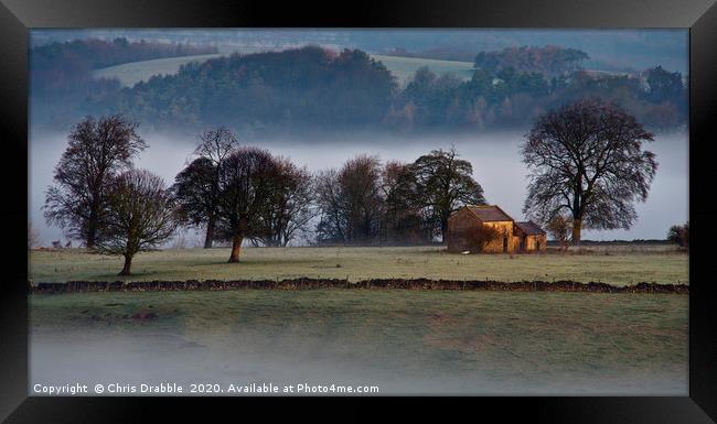 Bakewell fields at first light Framed Print by Chris Drabble