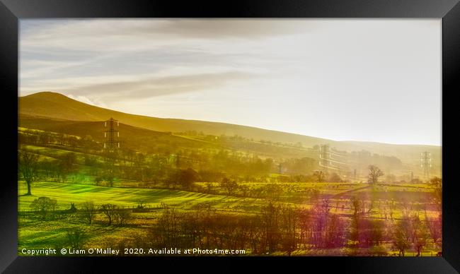 Into the light in the Welsh Hills Framed Print by Liam Neon