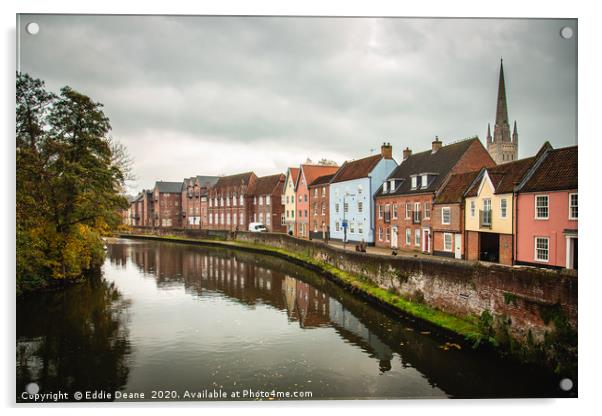 Norwich riverside Acrylic by Eddie Deane