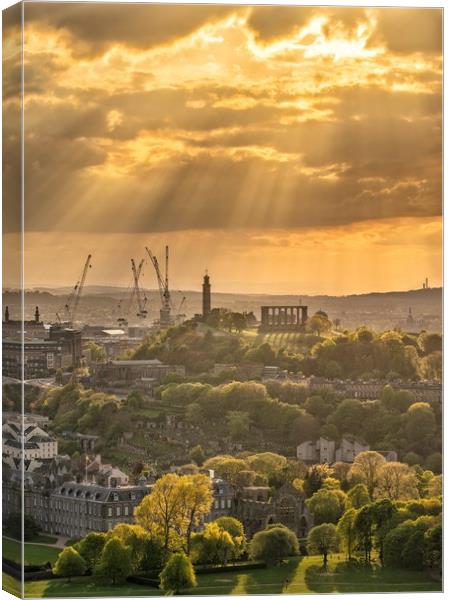 Sunrays over Edinburgh  Canvas Print by Steven Lennie