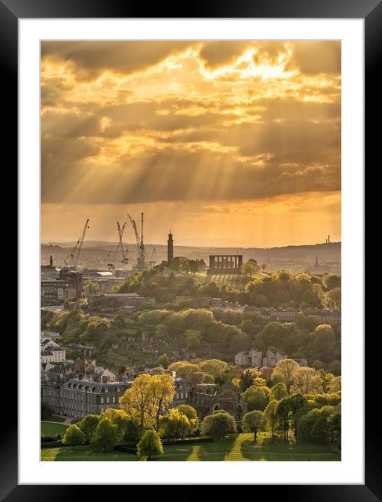Sunrays over Edinburgh  Framed Mounted Print by Steven Lennie