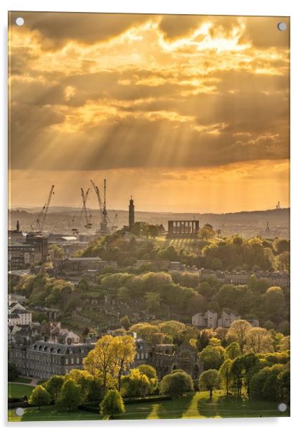 Sunrays over Edinburgh  Acrylic by Steven Lennie