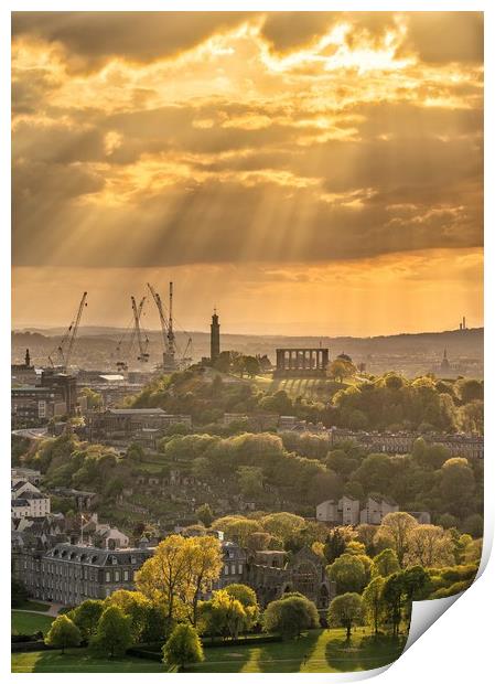 Sunrays over Edinburgh  Print by Steven Lennie