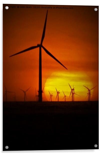 Windmills at Sunset (Digital Art) Acrylic by John Wain
