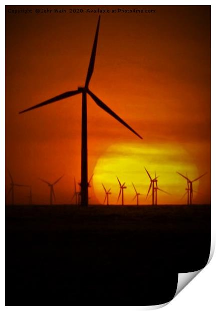 Windmills at Sunset (Digital Art) Print by John Wain
