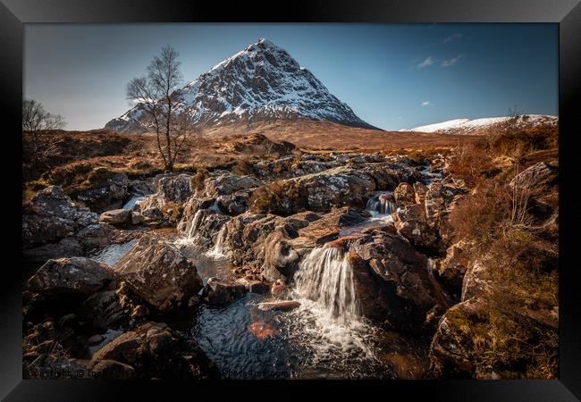 The Buchaille Etive Mor and Waterfalls Framed Print by Inca Kala