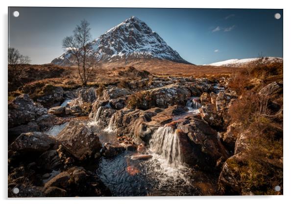 The Buchaille Etive Mor and Waterfalls Acrylic by Inca Kala