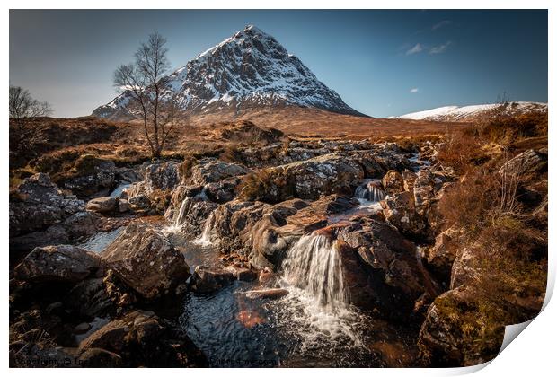 The Buchaille Etive Mor and Waterfalls Print by Inca Kala