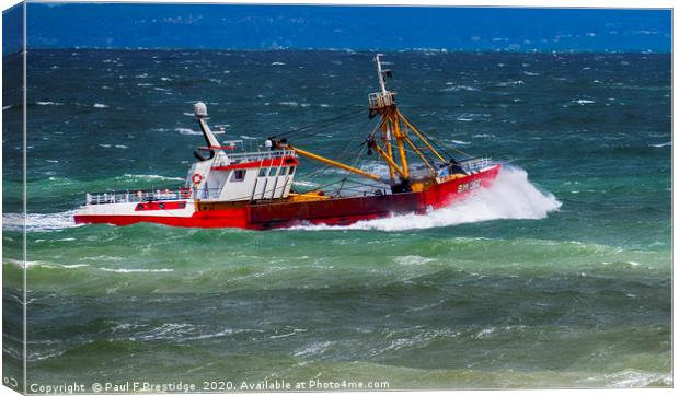 Red Trawler in Rough Seas Canvas Print by Paul F Prestidge