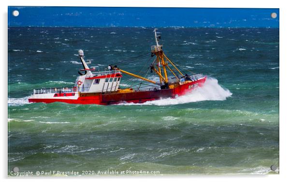Red Trawler in Rough Seas Acrylic by Paul F Prestidge